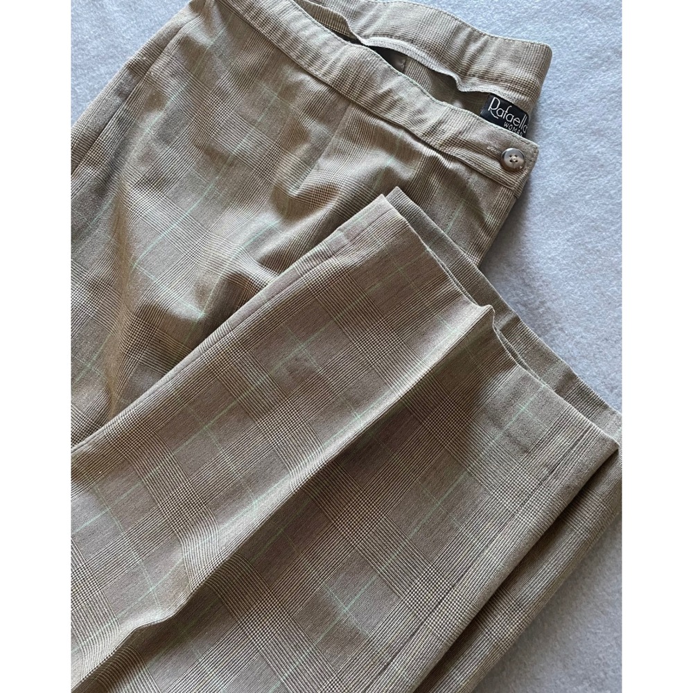 Rafaella Woman Tan Glen Plaid Dress Pants Green Windowpane Straight Leg Trousers